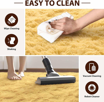 FinRèc 6x9 Feet Yellow Rugs for Living Room Bedroom, Soft Fluffy Shaggy Area Rug, Non-Slip Fuzzy Furry Shag Rug for Nursery Kids Room Dorm Room Home Decor, Indoor Plush Floor Carpet