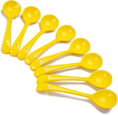 Ceramic Spoons Set of 8, Ceramic Chinese Soup Spoon, Asian Soup Spoons, Yellow Japanese Spoon Large for Ramen Pho Wonton Dumpling Miso, Deep Oval Hook Design (8, Yellow)