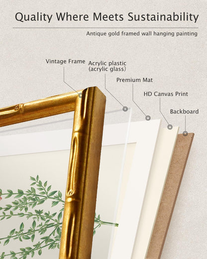 VIYYIEA Bamboo Detail Design Gold Framed Wall Art, Lemon Gold Framed Vintage Bamboo Style Wall Art for Living Room, Canvas Picture Print Painting, 11 x 14 Inch