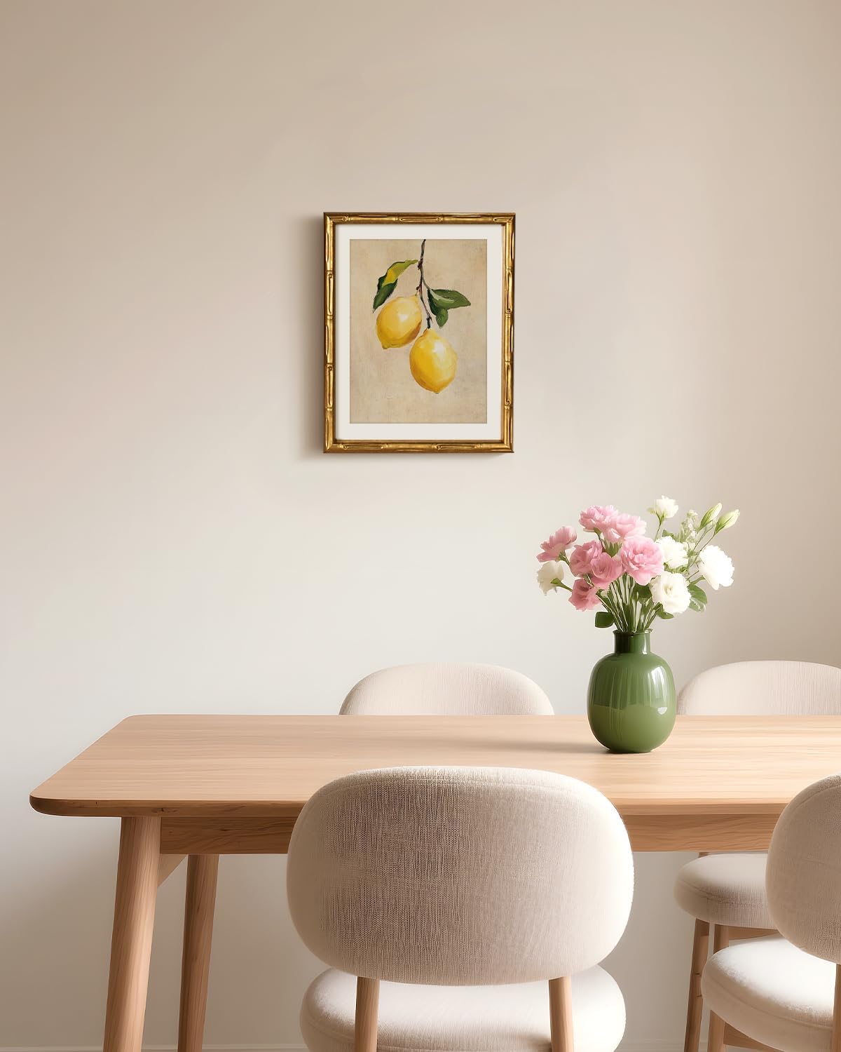 VIYYIEA Bamboo Detail Design Gold Framed Wall Art, Lemon Gold Framed Vintage Bamboo Style Wall Art for Living Room, Canvas Picture Print Painting, 11 x 14 Inch