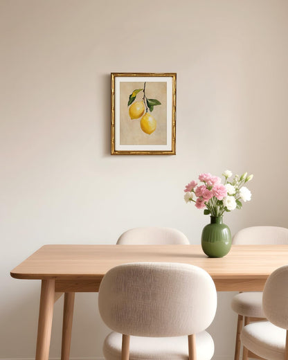 VIYYIEA Bamboo Detail Design Gold Framed Wall Art, Lemon Gold Framed Vintage Bamboo Style Wall Art for Living Room, Canvas Picture Print Painting, 11 x 14 Inch