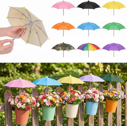 Small Mini Umbrella for Plants, Stake-into-Soil Plant Sun Shade Protector, Foldable Parasol for Potted Succulents & Flowers, Green