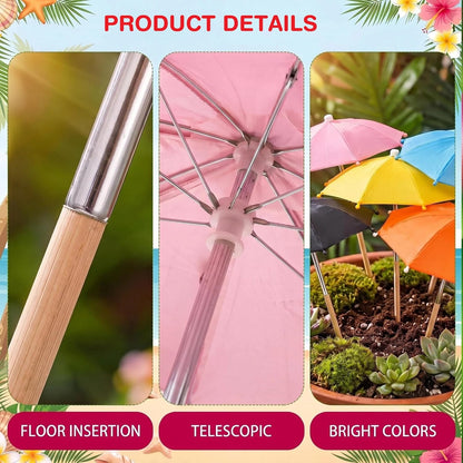 Small Mini Umbrella for Plants, Stake-into-Soil Plant Sun Shade Protector, Foldable Parasol for Potted Succulents & Flowers, Green