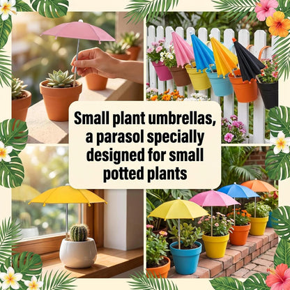 Small Mini Umbrella for Plants, Stake-into-Soil Plant Sun Shade Protector, Foldable Parasol for Potted Succulents & Flowers, Green