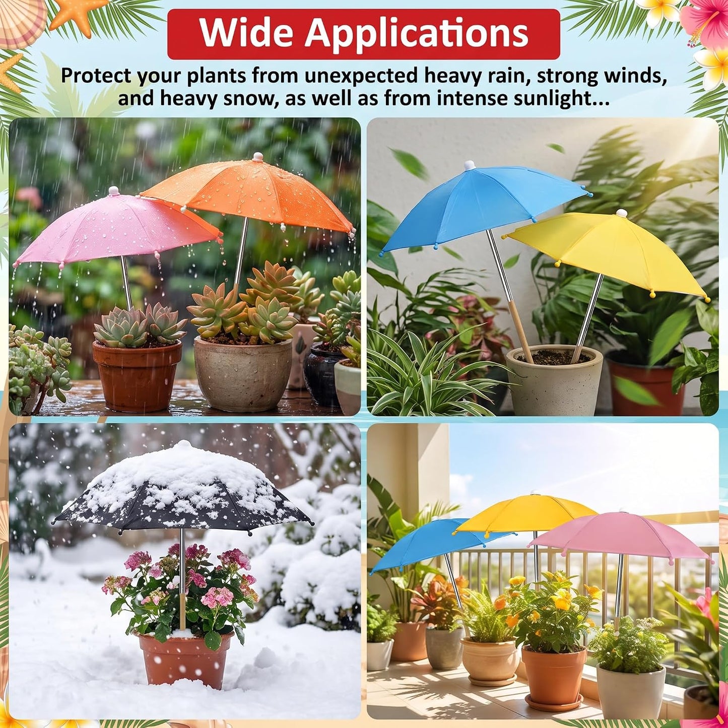 Small Mini Umbrella for Plants, Stake-into-Soil Plant Sun Shade Protector, Foldable Parasol for Potted Succulents & Flowers, Green