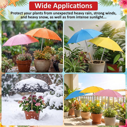 Small Mini Umbrella for Plants, Stake-into-Soil Plant Sun Shade Protector, Foldable Parasol for Potted Succulents & Flowers, Green
