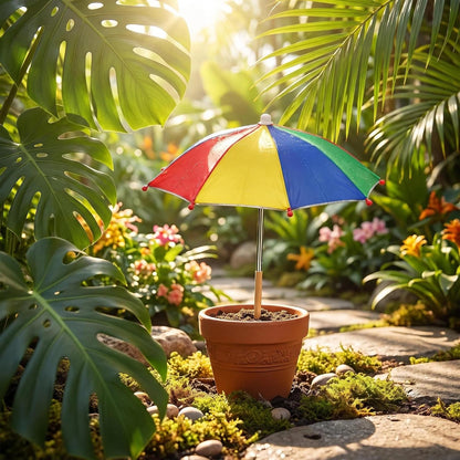 Small Mini Umbrella for Plants, Stake-into-Soil Plant Sun Shade Protector, Foldable Parasol for Potted Succulents & Flowers, Green