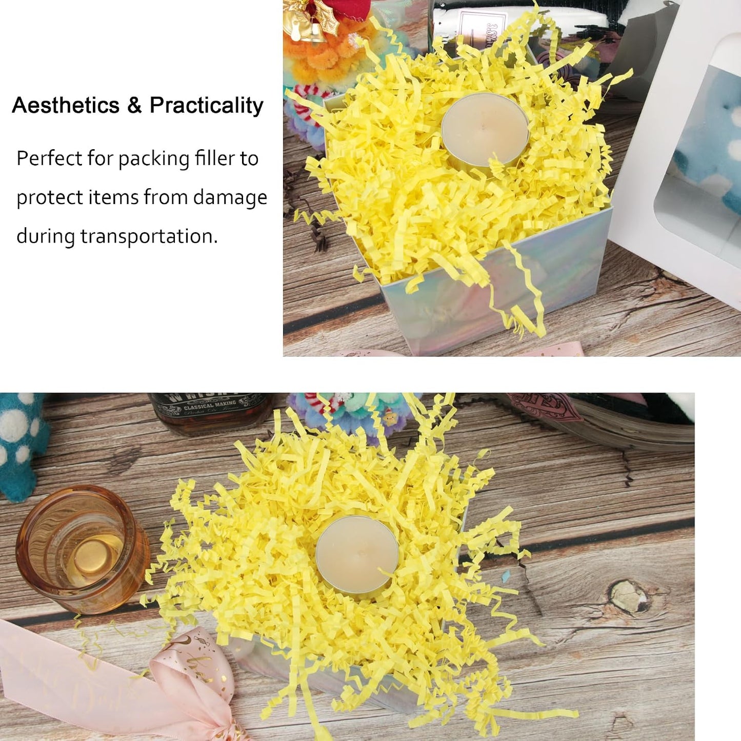 Yellow Crinkle Cut Paper Shred 2 LB Gift Basket Filler Box Stuffing