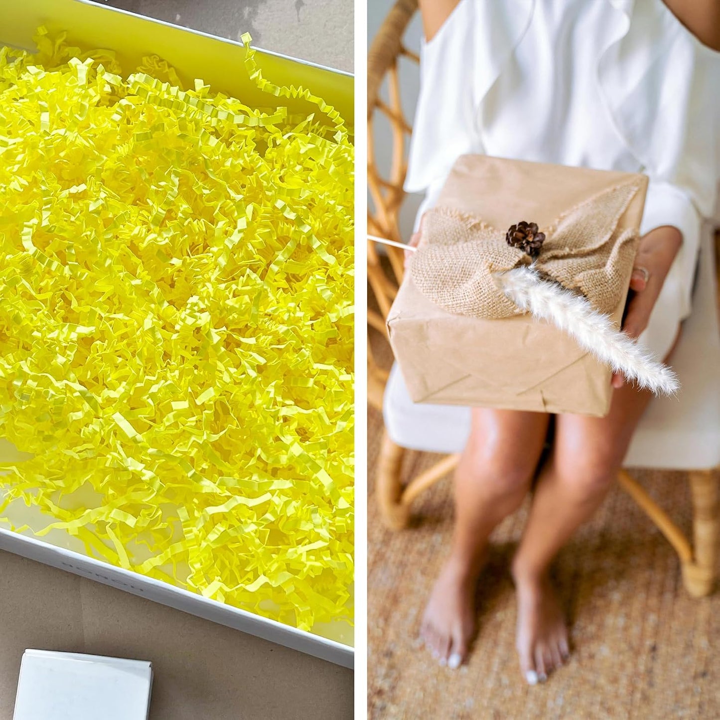 Yellow Crinkle Cut Paper Shred 2 LB Gift Basket Filler Box Stuffing