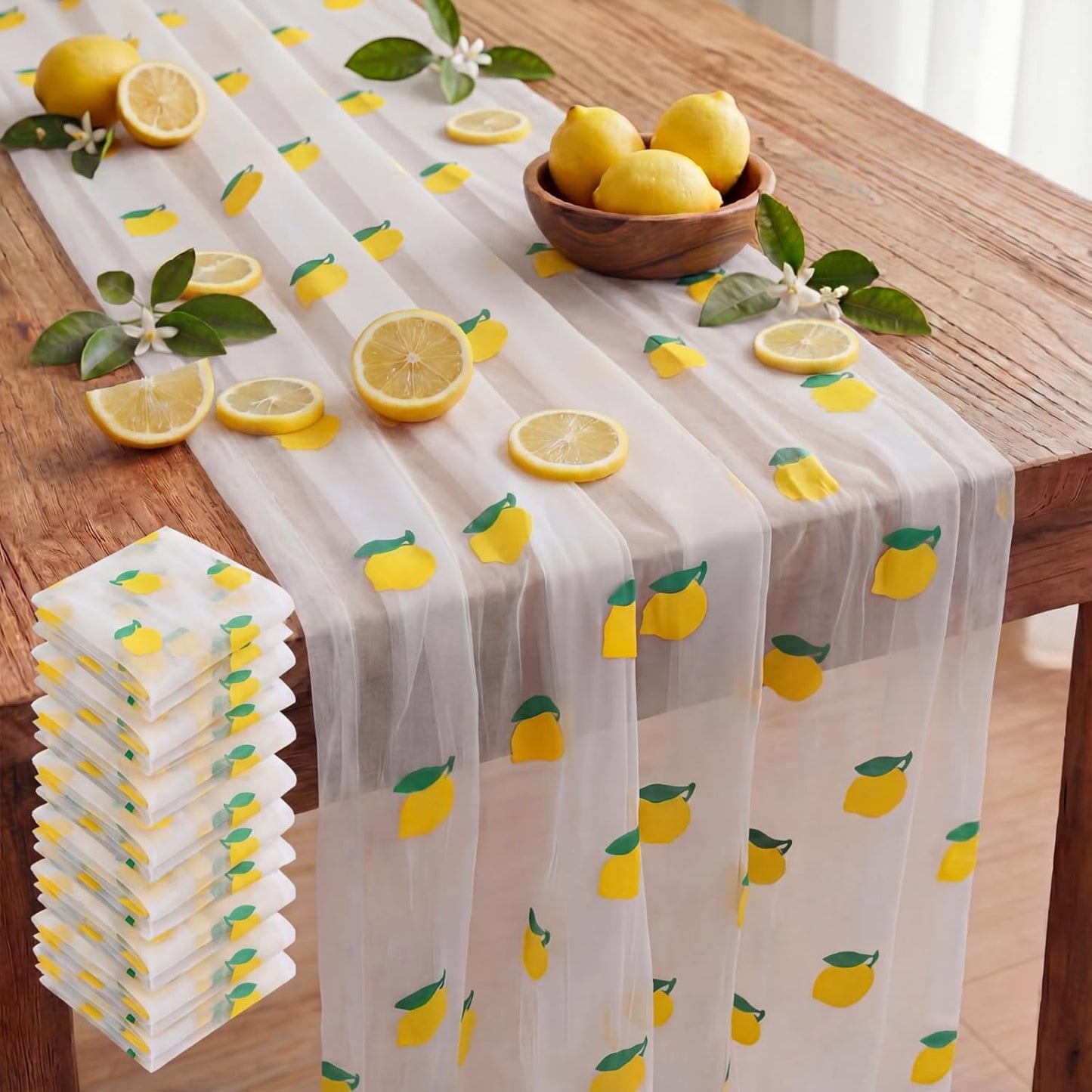 8 Pcs Lemon Tulle Table Runner 29 X70 Inch Lemon Lace Table Runner Lemonade Stand Decorations for Kitchen Lemonade Party Birthday Baby Shower Wedding Bridal Shower Home Decor