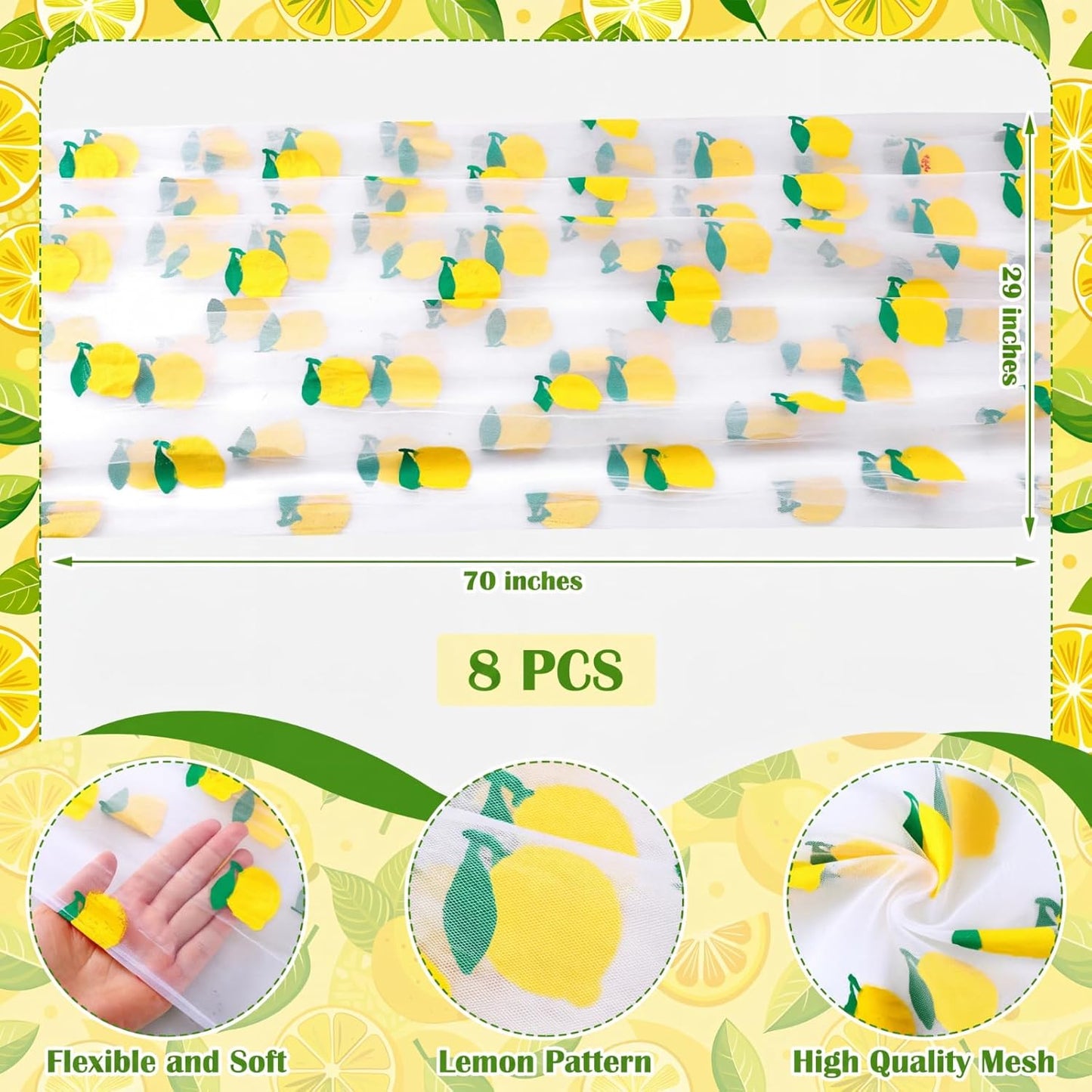 8 Pcs Lemon Tulle Table Runner 29 X70 Inch Lemon Lace Table Runner Lemonade Stand Decorations for Kitchen Lemonade Party Birthday Baby Shower Wedding Bridal Shower Home Decor