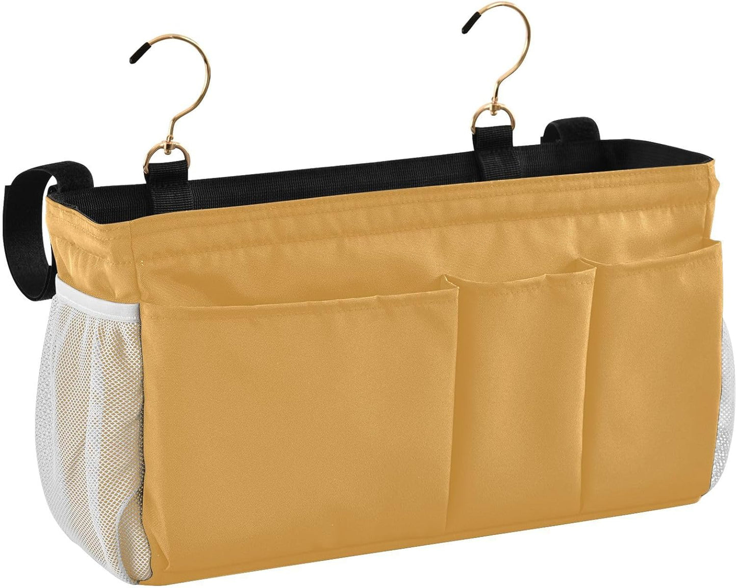 Mustard Yellow Bedside Caddy Storage Bag Bedside Organizer for Bunk Bed Headboards College Hanging Bag Bedside Shelf 6 Pockets with Hooks for Magazine Water Bottle Holder
