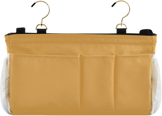 Mustard Yellow Bedside Caddy Storage Bag Bedside Organizer for Bunk Bed Headboards College Hanging Bag Bedside Shelf 6 Pockets with Hooks for Magazine Water Bottle Holder