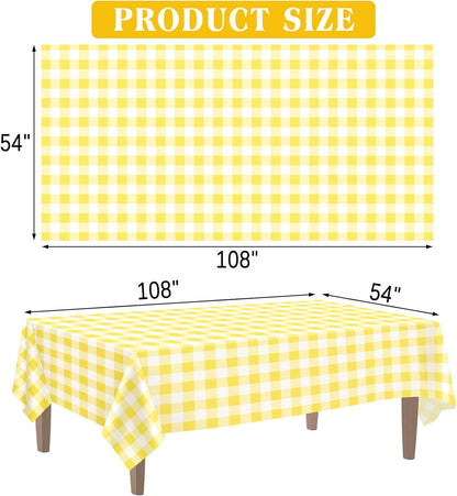 2 Pack Yellow Gingham Tablecloth, 54 x 108 Inches Yellow and White Checkered Tablecloths Plastic Table Cloth Disposable Picnic Tablecovers for Rectangle Table
