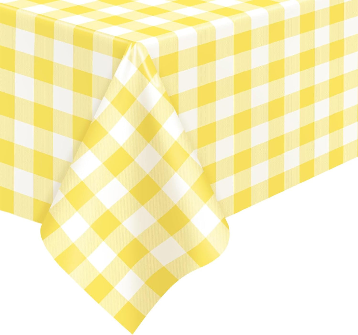 2 Pack Yellow Gingham Tablecloth, 54 x 108 Inches Yellow and White Checkered Tablecloths Plastic Table Cloth Disposable Picnic Tablecovers for Rectangle Table