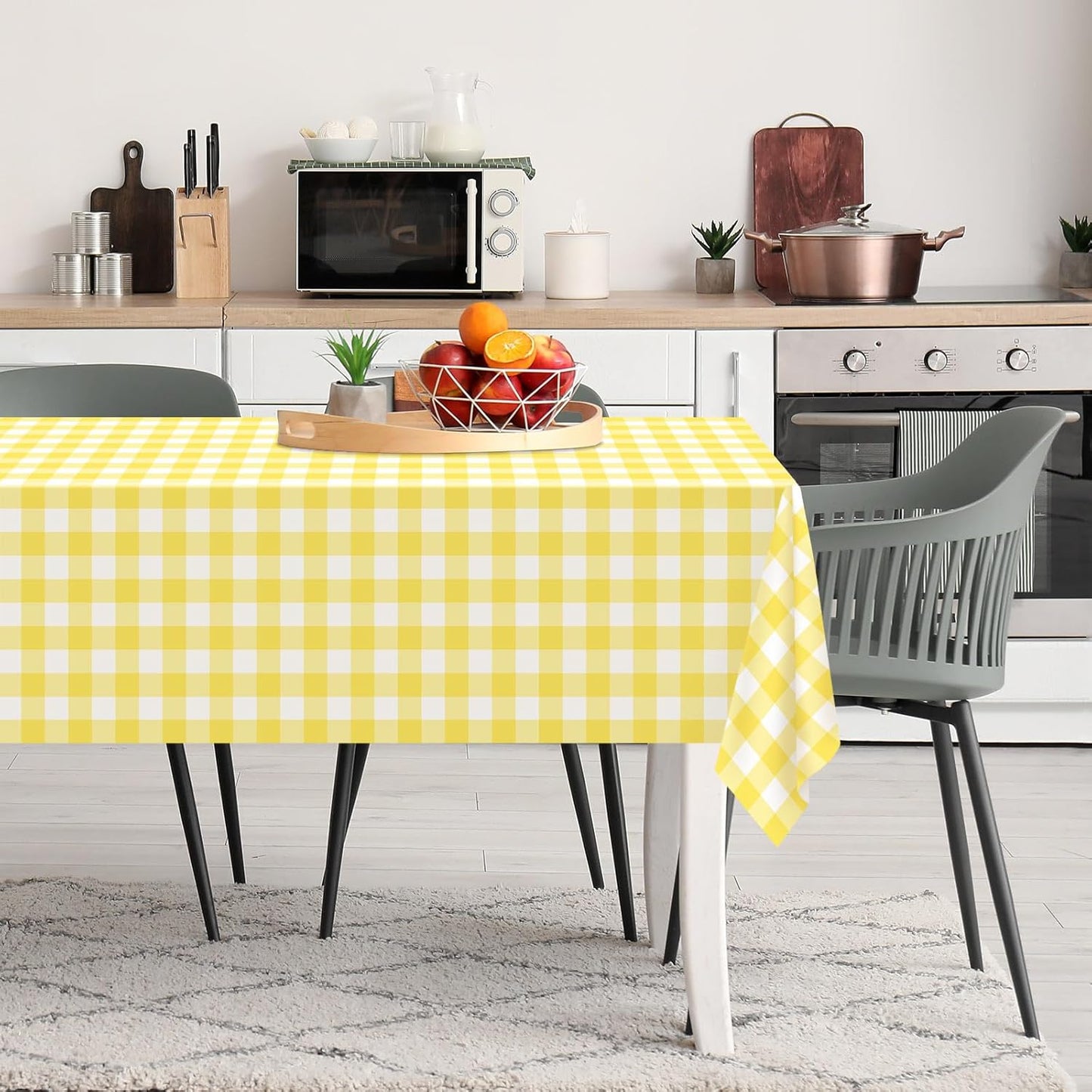 2 Pack Yellow Gingham Tablecloth, 54 x 108 Inches Yellow and White Checkered Tablecloths Plastic Table Cloth Disposable Picnic Tablecovers for Rectangle Table