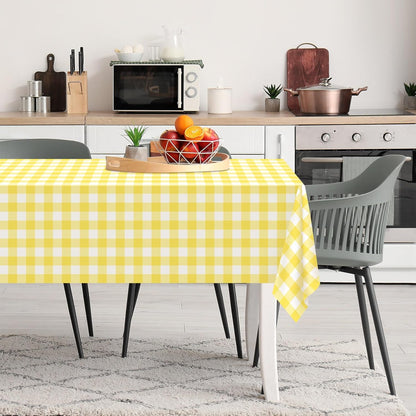 2 Pack Yellow Gingham Tablecloth, 54 x 108 Inches Yellow and White Checkered Tablecloths Plastic Table Cloth Disposable Picnic Tablecovers for Rectangle Table