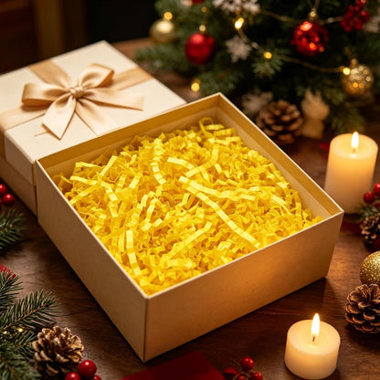 2 LB Lemon Yellow Crinkle Cut Paper Shred Filler Great for Gift Wrapping, Basket Fillers, Birthday, Weddding, Anniversary, Bridesmaid Christmas, Engagement Craft Party Gift Boxes Bags Filler Decor