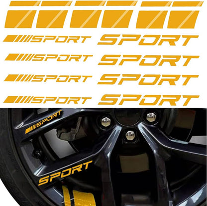 Pincuttee 14pcs Car Decal Stickers,Wheel Rim Decal Sticker,Sport Logo Reflective Stickers,Sport Emblem Car Rear Bumper Sticker,Rear Mirror Decals for All Vehicles(Yellow,14PCS)