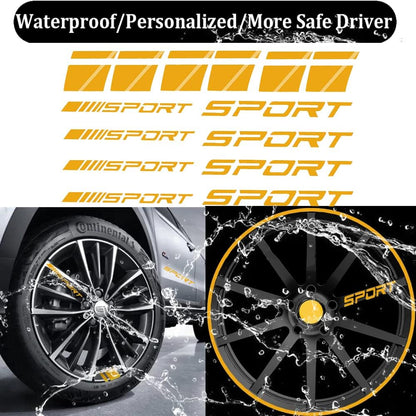 Pincuttee 14pcs Car Decal Stickers,Wheel Rim Decal Sticker,Sport Logo Reflective Stickers,Sport Emblem Car Rear Bumper Sticker,Rear Mirror Decals for All Vehicles(Yellow,14PCS)