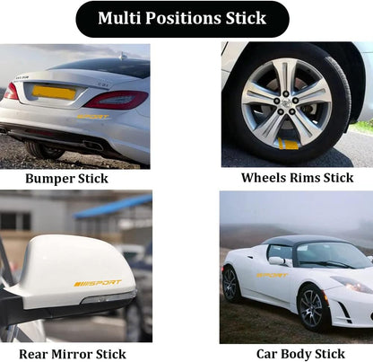 Pincuttee 14pcs Car Decal Stickers,Wheel Rim Decal Sticker,Sport Logo Reflective Stickers,Sport Emblem Car Rear Bumper Sticker,Rear Mirror Decals for All Vehicles(Yellow,14PCS)