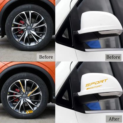 Pincuttee 14pcs Car Decal Stickers,Wheel Rim Decal Sticker,Sport Logo Reflective Stickers,Sport Emblem Car Rear Bumper Sticker,Rear Mirror Decals for All Vehicles(Yellow,14PCS)