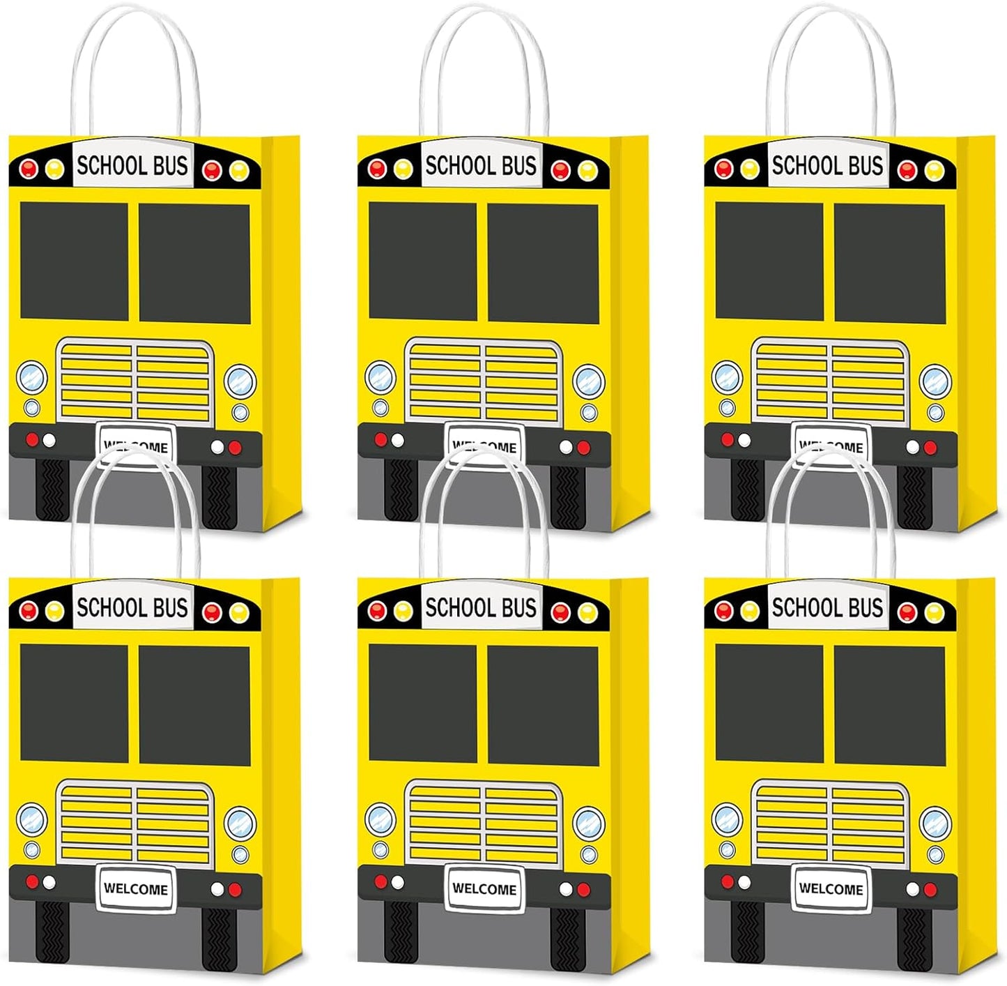 24Pcs School Bus Goodie Bag School Bus Gift Snacks Candy Party Favors Bags with Handles Yellow School Bus Party Treat Bags for Kids Welcome Back to School Birthday Baby Shower Supplies