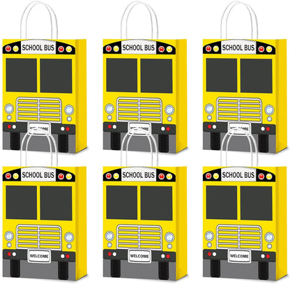 24Pcs School Bus Goodie Bag School Bus Gift Snacks Candy Party Favors Bags with Handles Yellow School Bus Party Treat Bags for Kids Welcome Back to School Birthday Baby Shower Supplies
