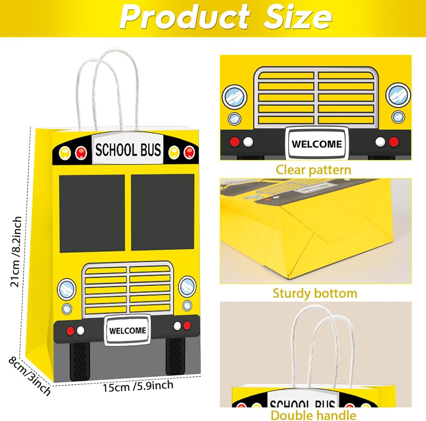 24Pcs School Bus Goodie Bag School Bus Gift Snacks Candy Party Favors Bags with Handles Yellow School Bus Party Treat Bags for Kids Welcome Back to School Birthday Baby Shower Supplies