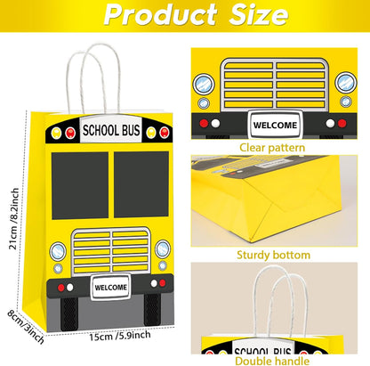 24Pcs School Bus Goodie Bag School Bus Gift Snacks Candy Party Favors Bags with Handles Yellow School Bus Party Treat Bags for Kids Welcome Back to School Birthday Baby Shower Supplies