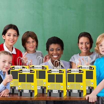 24Pcs School Bus Goodie Bag School Bus Gift Snacks Candy Party Favors Bags with Handles Yellow School Bus Party Treat Bags for Kids Welcome Back to School Birthday Baby Shower Supplies