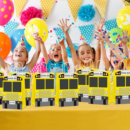 24Pcs School Bus Goodie Bag School Bus Gift Snacks Candy Party Favors Bags with Handles Yellow School Bus Party Treat Bags for Kids Welcome Back to School Birthday Baby Shower Supplies