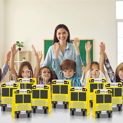 24Pcs School Bus Goodie Bag School Bus Gift Snacks Candy Party Favors Bags with Handles Yellow School Bus Party Treat Bags for Kids Welcome Back to School Birthday Baby Shower Supplies