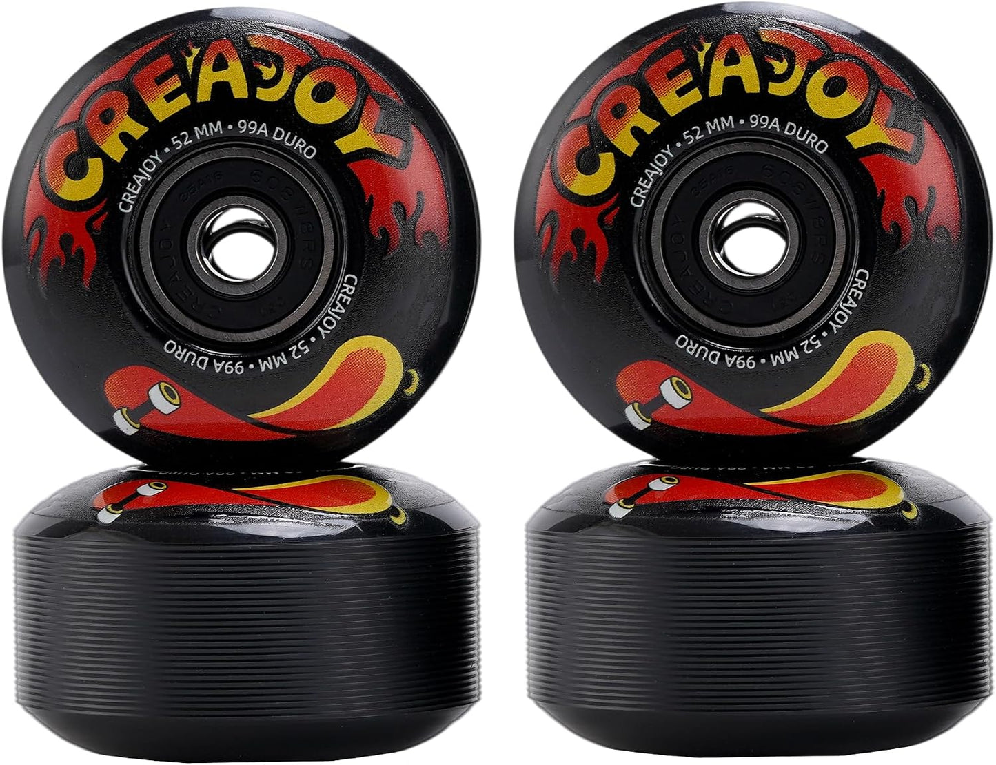 Skateboard Wheels 52mm 99A PU with Bearings, 4 Pack for Skate Park & Street | High Rebound PU Hard Wheels, Pre-mounted 608 Bearings, Durable for Flip Tricks, Standard Fit All Skate Decks