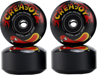 Skateboard Wheels 52mm 99A PU with Bearings, 4 Pack for Skate Park & Street | High Rebound PU Hard Wheels, Pre-mounted 608 Bearings, Durable for Flip Tricks, Standard Fit All Skate Decks