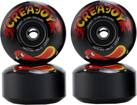 Skateboard Wheels 52mm 99A PU with Bearings, 4 Pack for Skate Park & Street | High Rebound PU Hard Wheels, Pre-mounted 608 Bearings, Durable for Flip Tricks, Standard Fit All Skate Decks