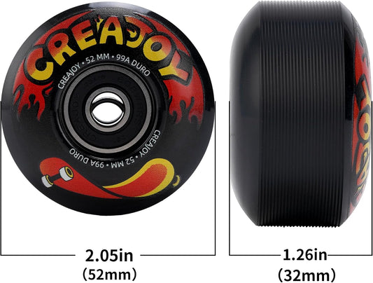Skateboard Wheels 52mm 99A PU with Bearings, 4 Pack for Skate Park & Street | High Rebound PU Hard Wheels, Pre-mounted 608 Bearings, Durable for Flip Tricks, Standard Fit All Skate Decks