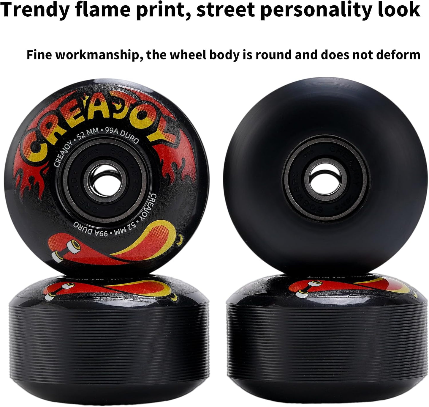 Skateboard Wheels 52mm 99A PU with Bearings, 4 Pack for Skate Park & Street | High Rebound PU Hard Wheels, Pre-mounted 608 Bearings, Durable for Flip Tricks, Standard Fit All Skate Decks