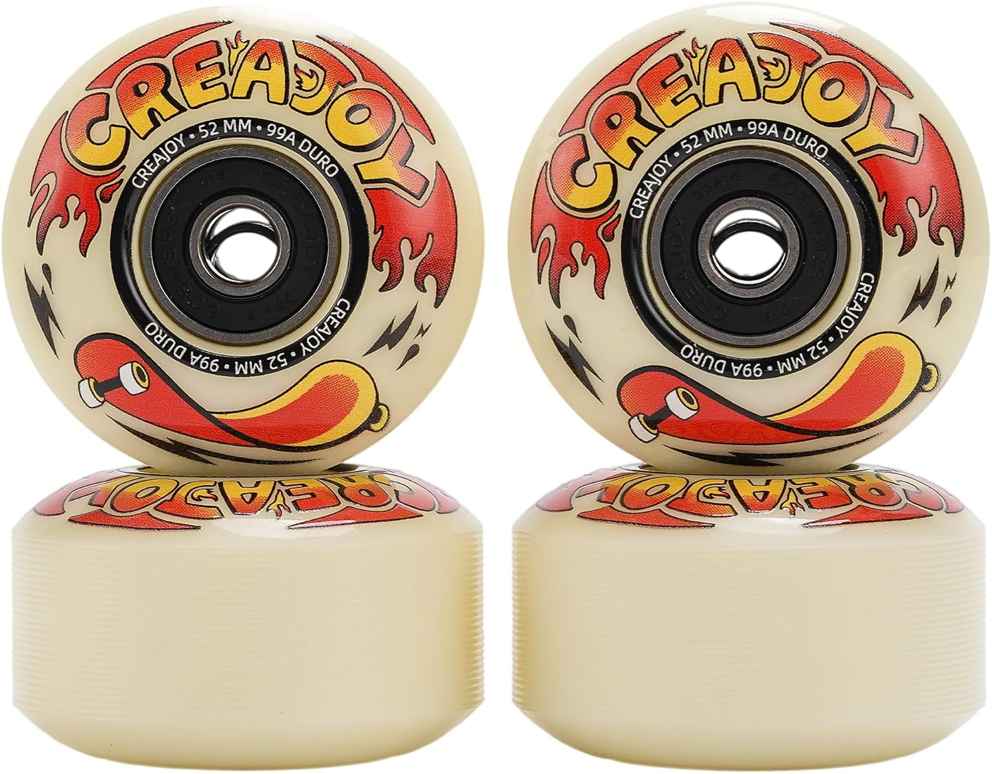 Skateboard Wheels 52mm 99A PU with Bearings, 4 Pack for Skate Park & Street | High Rebound PU Hard Wheels, Pre-mounted 608 Bearings, Durable for Flip Tricks, Standard Fit All Skate Decks