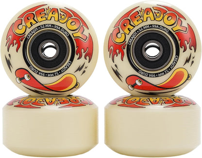 Skateboard Wheels 52mm 99A PU with Bearings, 4 Pack for Skate Park & Street | High Rebound PU Hard Wheels, Pre-mounted 608 Bearings, Durable for Flip Tricks, Standard Fit All Skate Decks