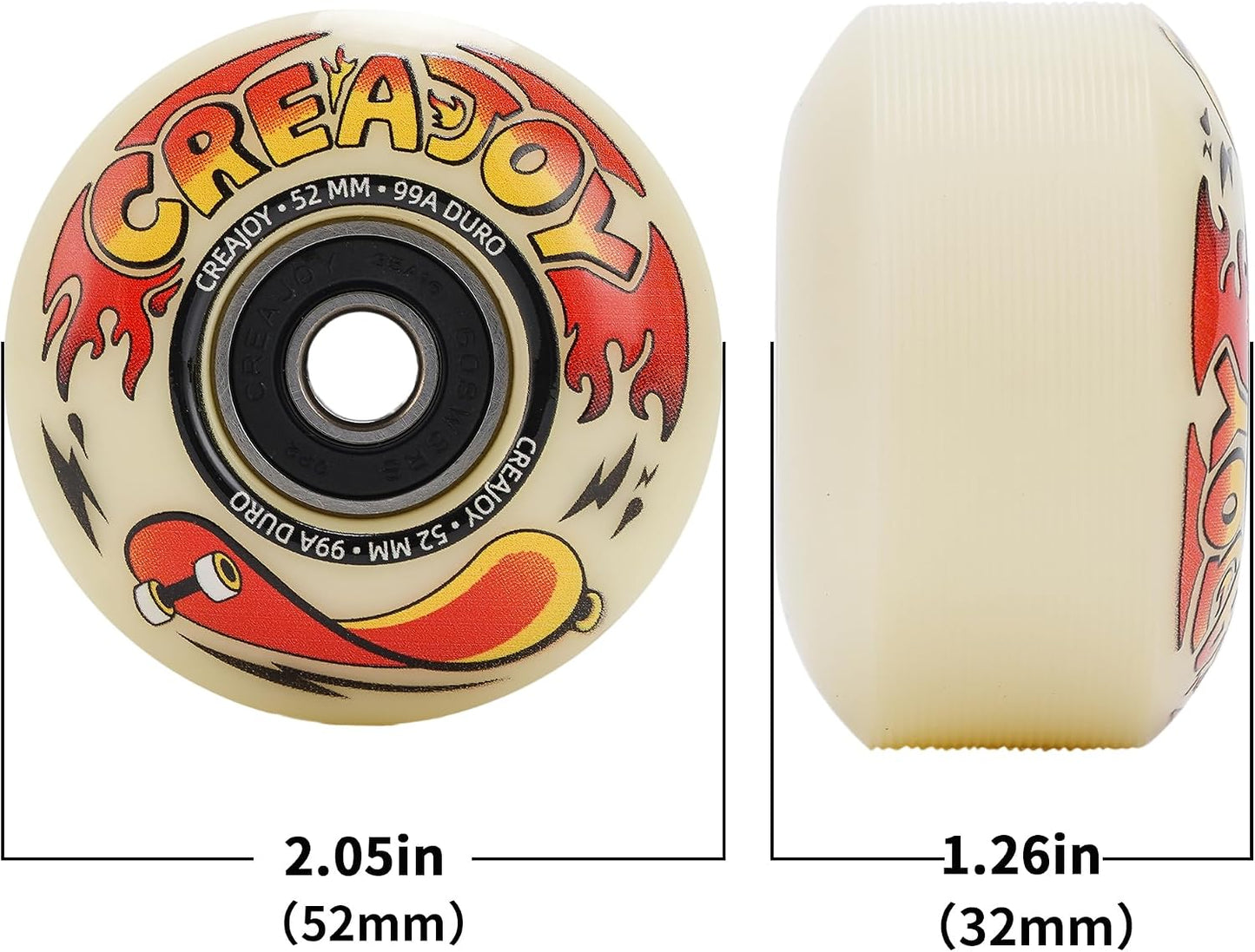 Skateboard Wheels 52mm 99A PU with Bearings, 4 Pack for Skate Park & Street | High Rebound PU Hard Wheels, Pre-mounted 608 Bearings, Durable for Flip Tricks, Standard Fit All Skate Decks