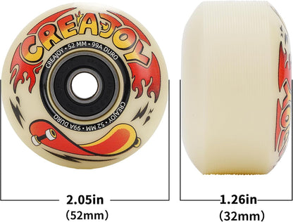 Skateboard Wheels 52mm 99A PU with Bearings, 4 Pack for Skate Park & Street | High Rebound PU Hard Wheels, Pre-mounted 608 Bearings, Durable for Flip Tricks, Standard Fit All Skate Decks