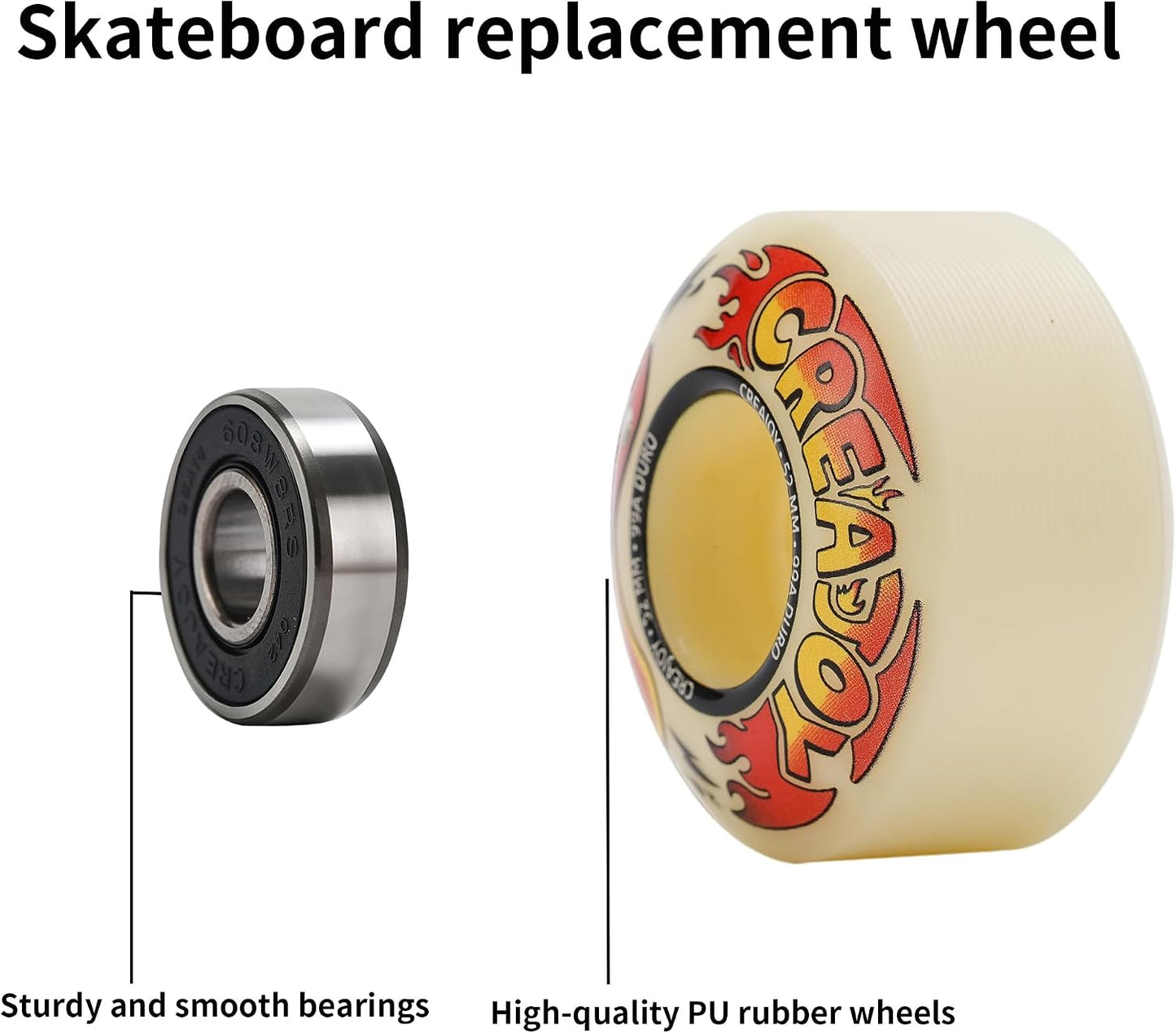 Skateboard Wheels 52mm 99A PU with Bearings, 4 Pack for Skate Park & Street | High Rebound PU Hard Wheels, Pre-mounted 608 Bearings, Durable for Flip Tricks, Standard Fit All Skate Decks