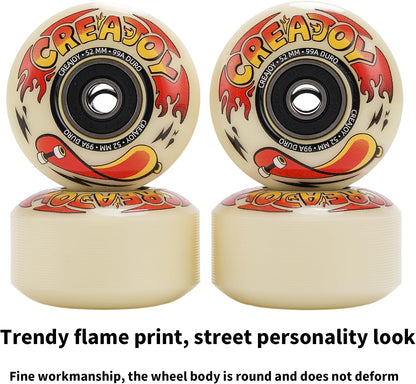 Skateboard Wheels 52mm 99A PU with Bearings, 4 Pack for Skate Park & Street | High Rebound PU Hard Wheels, Pre-mounted 608 Bearings, Durable for Flip Tricks, Standard Fit All Skate Decks