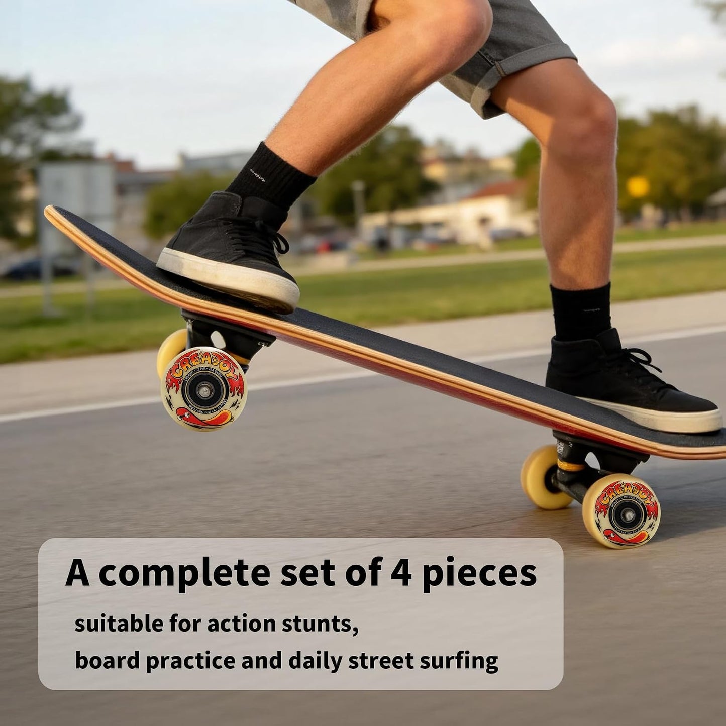 Skateboard Wheels 52mm 99A PU with Bearings, 4 Pack for Skate Park & Street | High Rebound PU Hard Wheels, Pre-mounted 608 Bearings, Durable for Flip Tricks, Standard Fit All Skate Decks