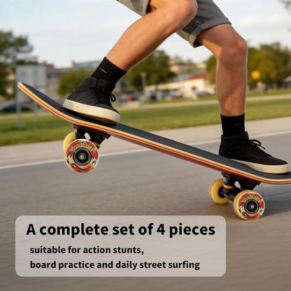 Skateboard Wheels 52mm 99A PU with Bearings, 4 Pack for Skate Park & Street | High Rebound PU Hard Wheels, Pre-mounted 608 Bearings, Durable for Flip Tricks, Standard Fit All Skate Decks