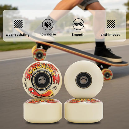Skateboard Wheels 52mm 99A PU with Bearings, 4 Pack for Skate Park & Street | High Rebound PU Hard Wheels, Pre-mounted 608 Bearings, Durable for Flip Tricks, Standard Fit All Skate Decks