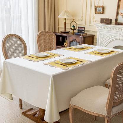 Set of 4,13"x19" Cotton Table Placemats with Wavy edge, Machine Washable Table Mats for Dining table, Boho Scalloped Embroidered Placemats for Restaurant Kitchen, Table Decor(Butter yellow)