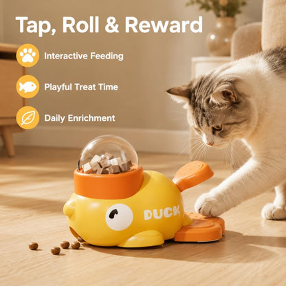 Interactive fuzzibud cat Treat Toy & Duck Treat Dispenser for Dogs - Slow Feeder cat Feeder Puzzle for Boredom Relief, Puzzle Toy with 3 Lids (Little Yellow Duck Food Spiller)