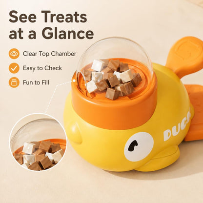 Interactive fuzzibud cat Treat Toy & Duck Treat Dispenser for Dogs - Slow Feeder cat Feeder Puzzle for Boredom Relief, Puzzle Toy with 3 Lids (Little Yellow Duck Food Spiller)